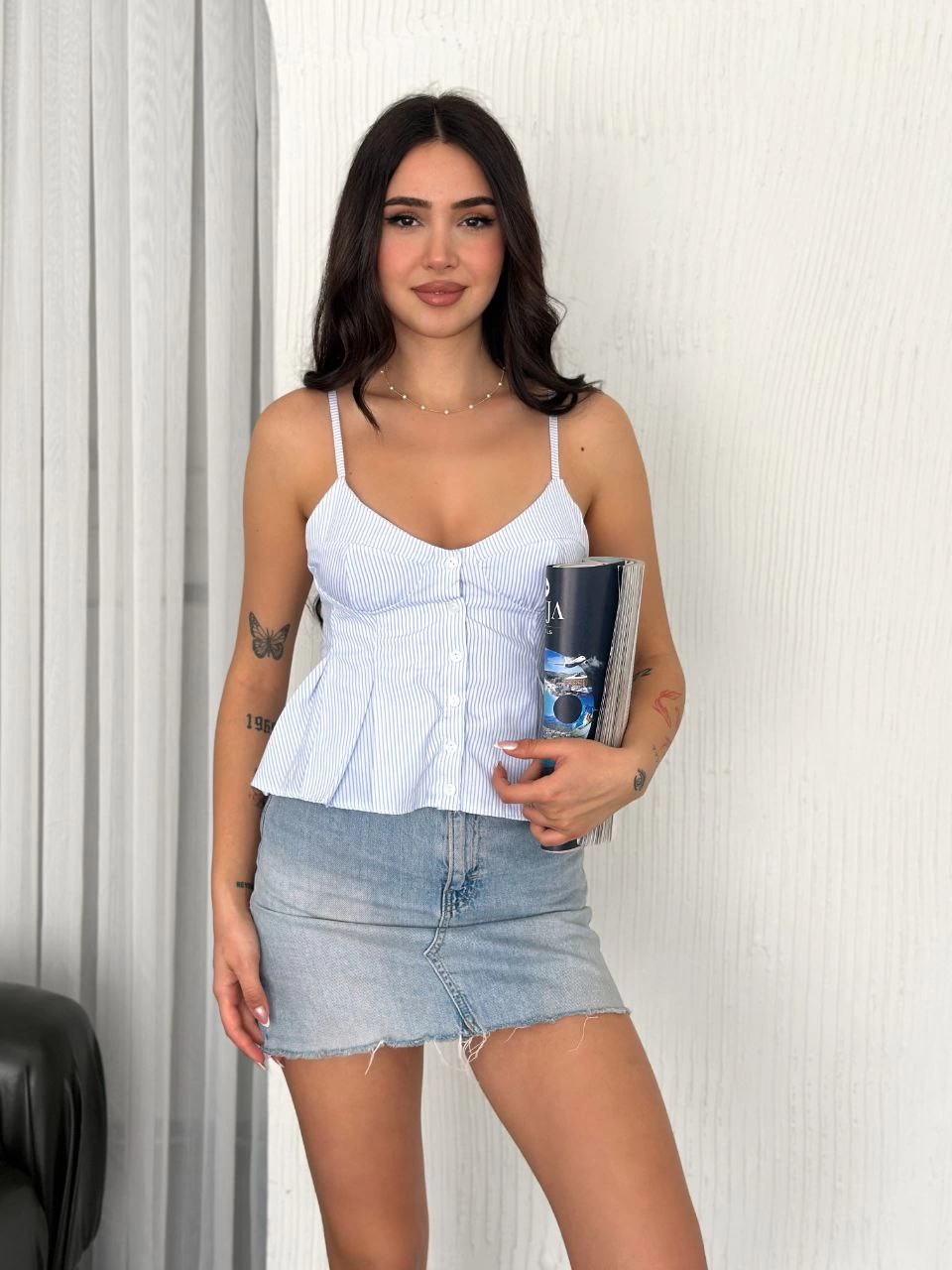 Askılı Dekolte detaylı crop - Açık Mavi