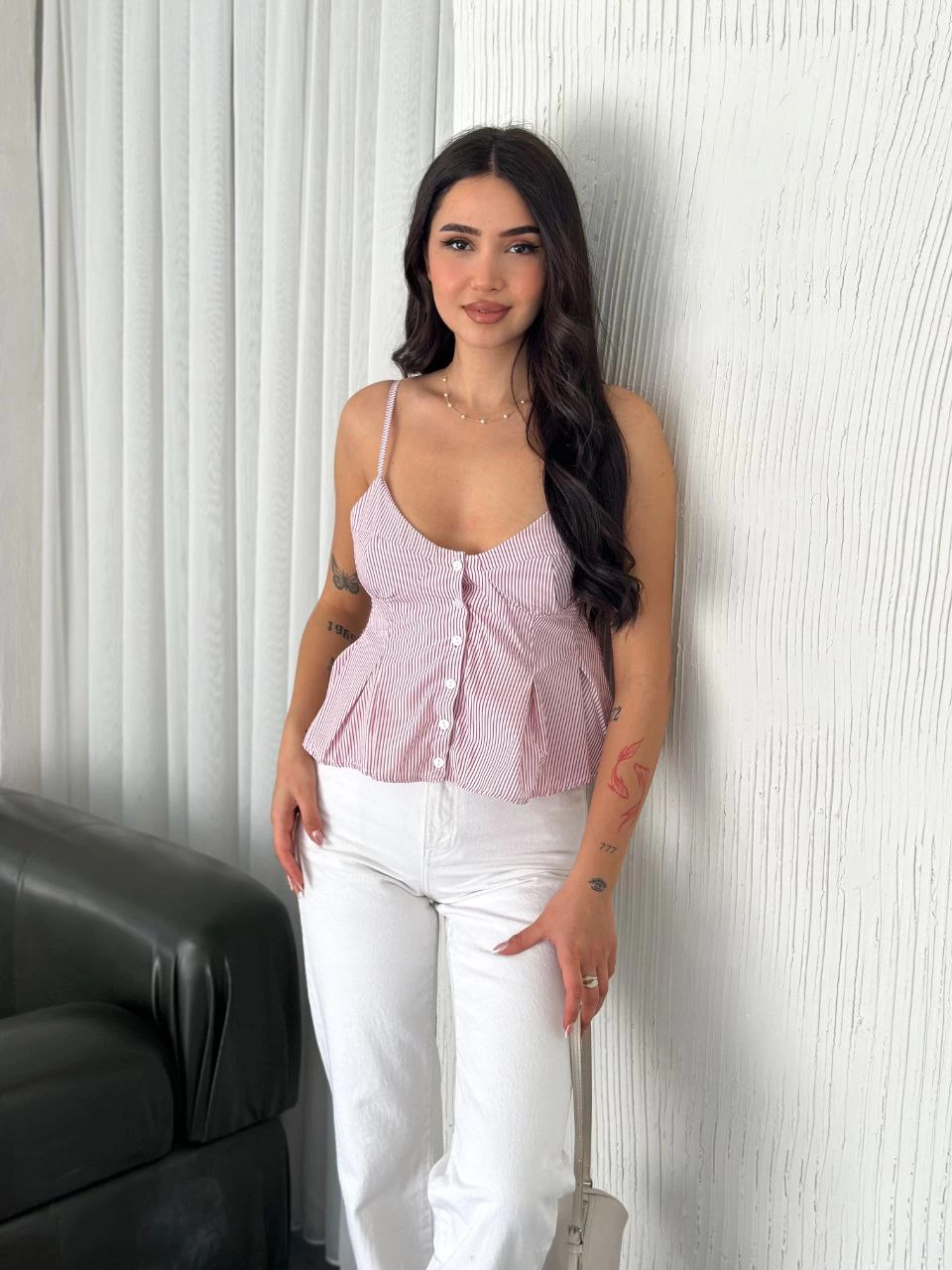 Askılı Dekolte deraylı crop - Kırmızı