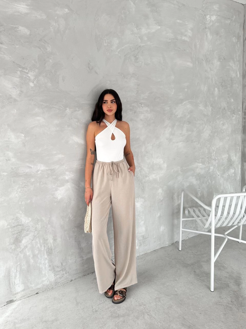 Ayrobin Oversize Kadın Pantalon - Bej