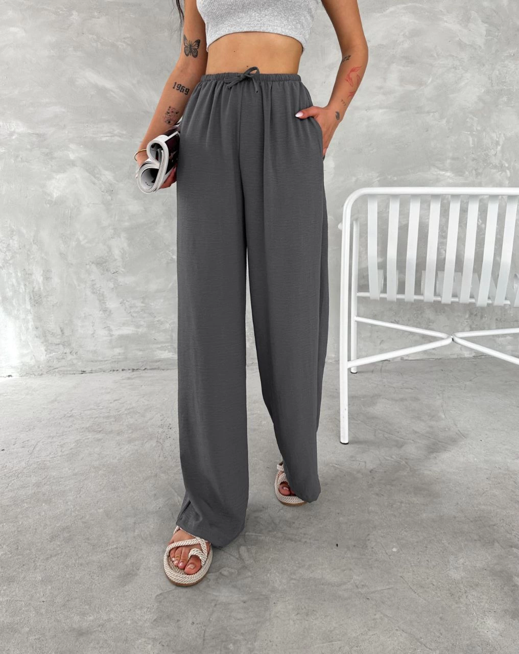 Ayrobin Oversize Kadın Pantalon - Füme
