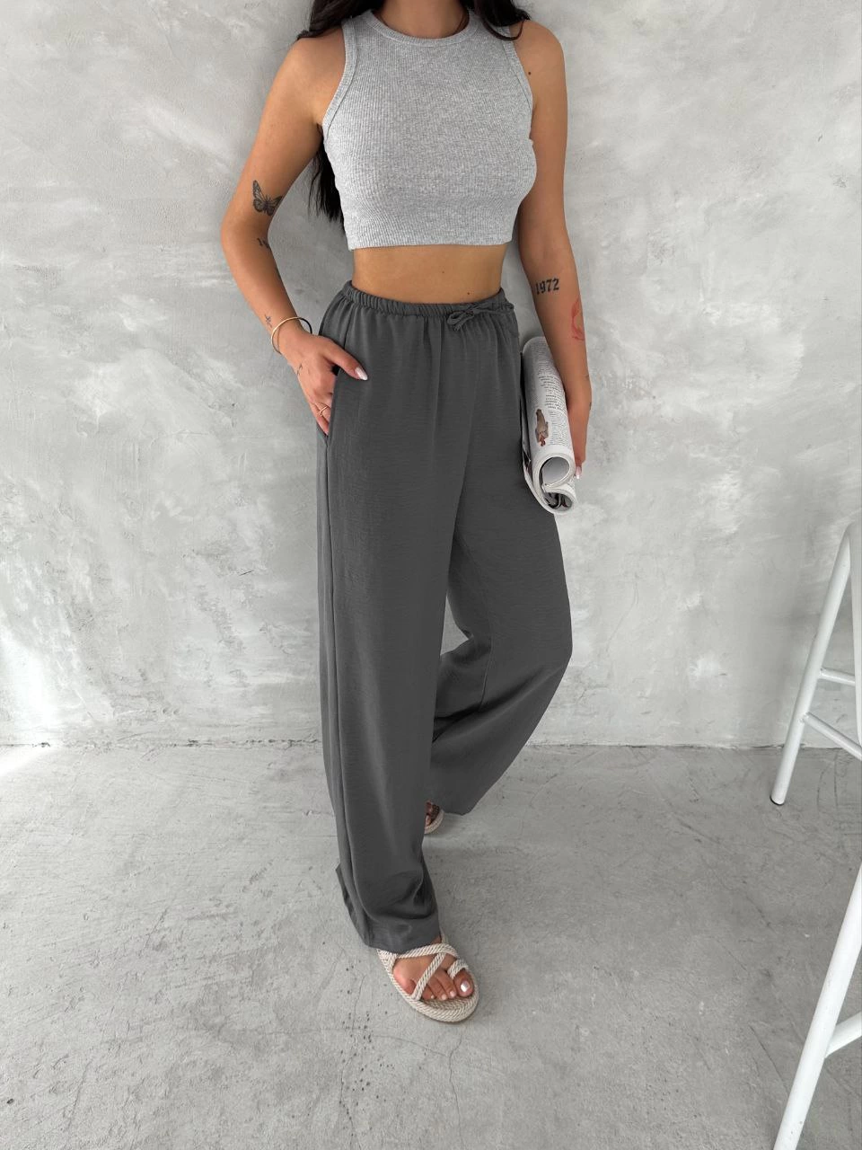 Ayrobin Oversize Kadın Pantalon - Füme