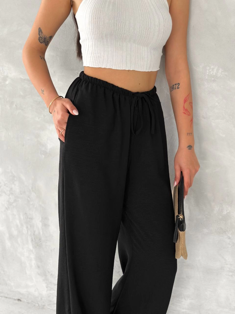 Ayrobin Oversize Kadın Pantalon - Siyah