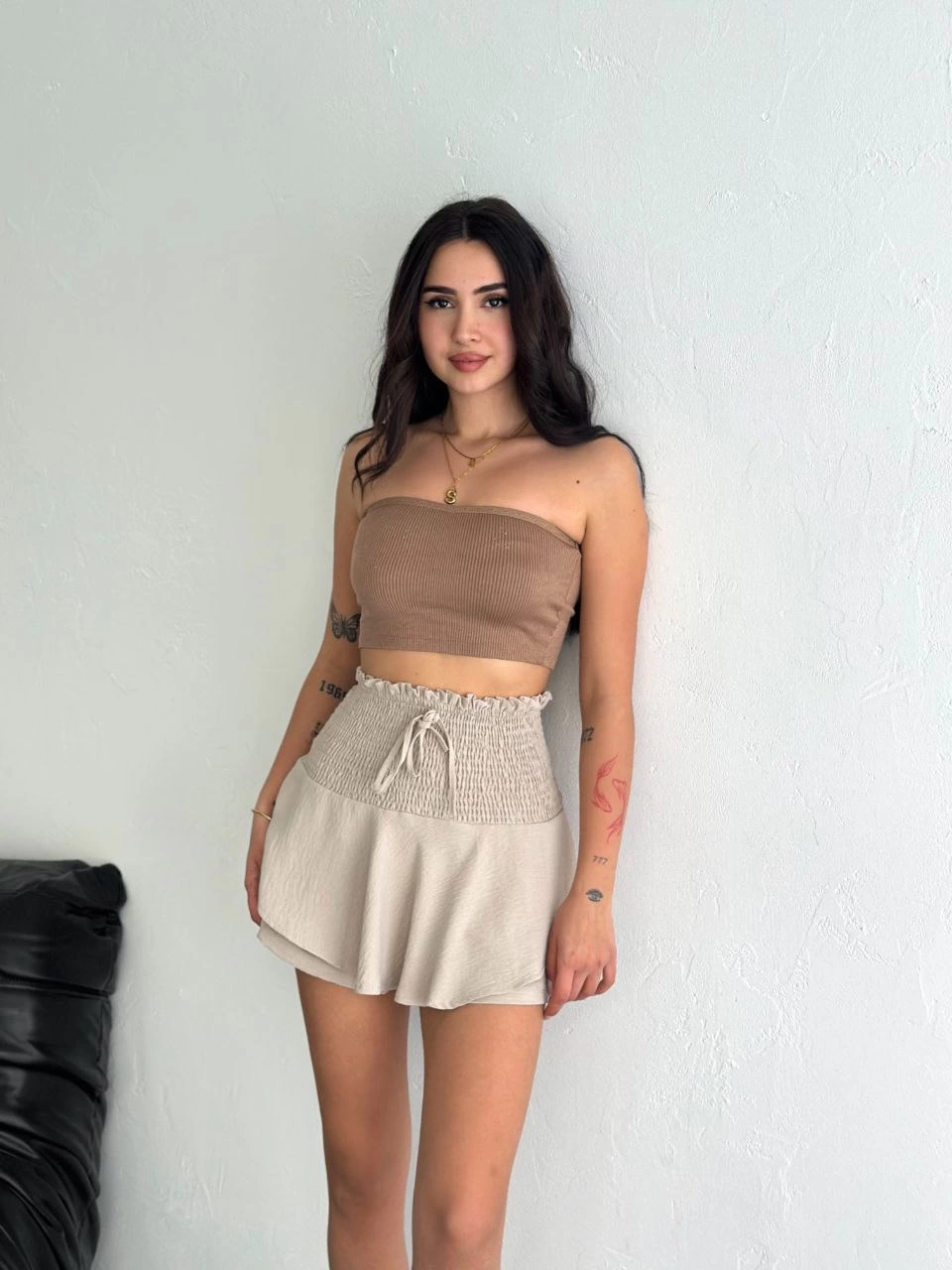 Ayrobin Şortlu Etek - Bej