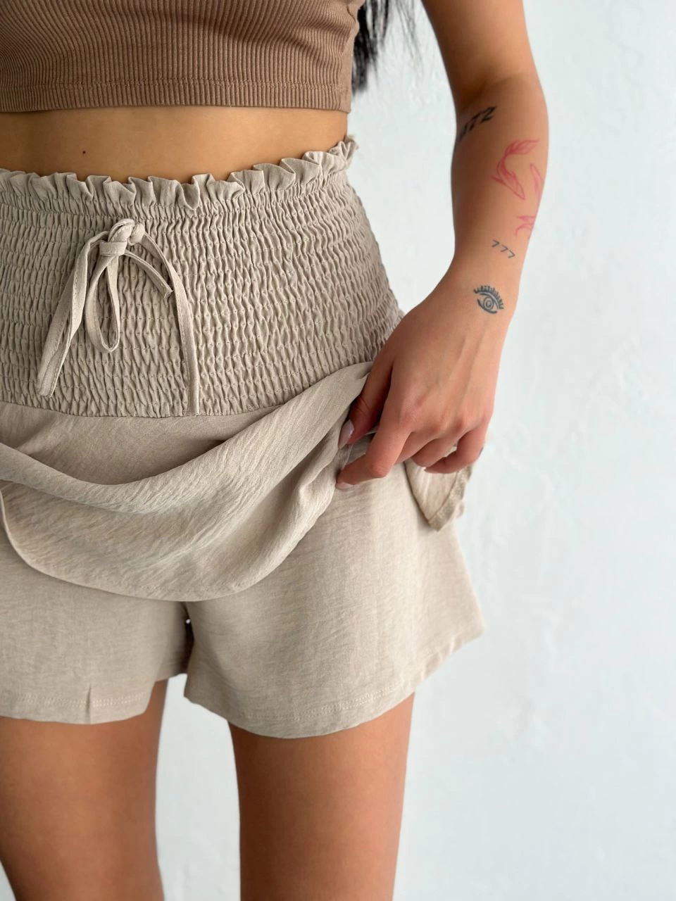 Ayrobin Şortlu Etek - Bej