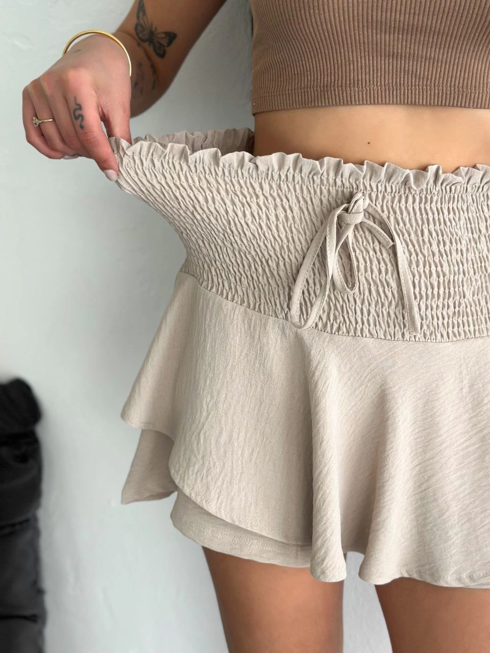 Ayrobin Şortlu Etek - Bej