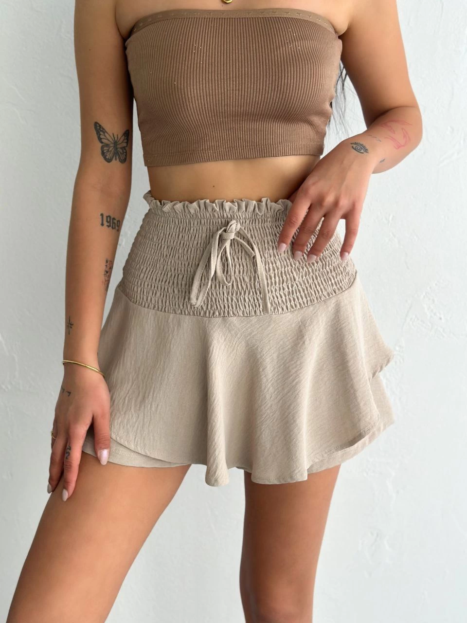Ayrobin Şortlu Etek - Bej