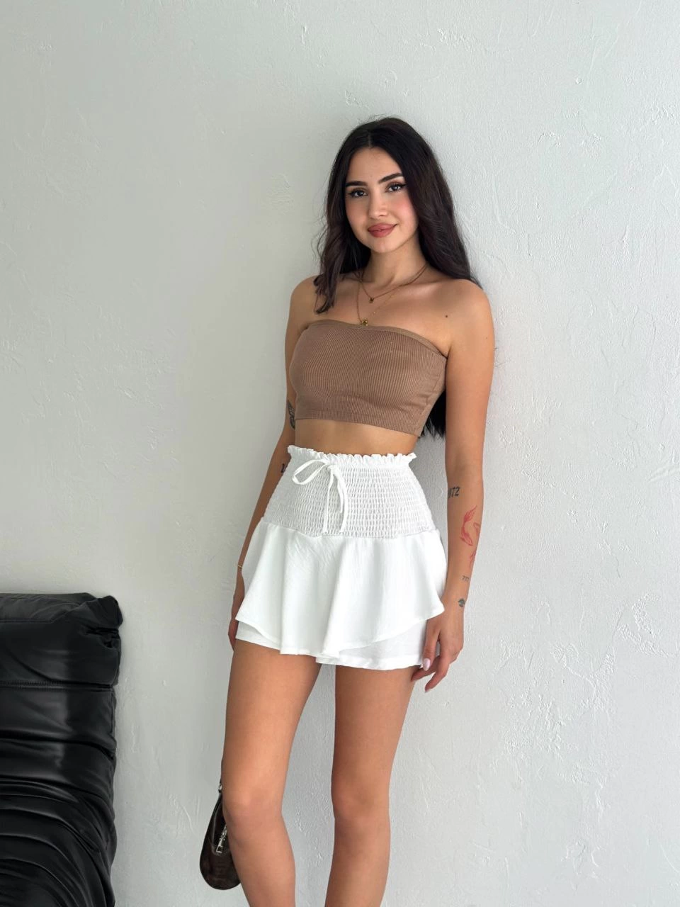 Ayrobin Şortlu Etek - Beyaz