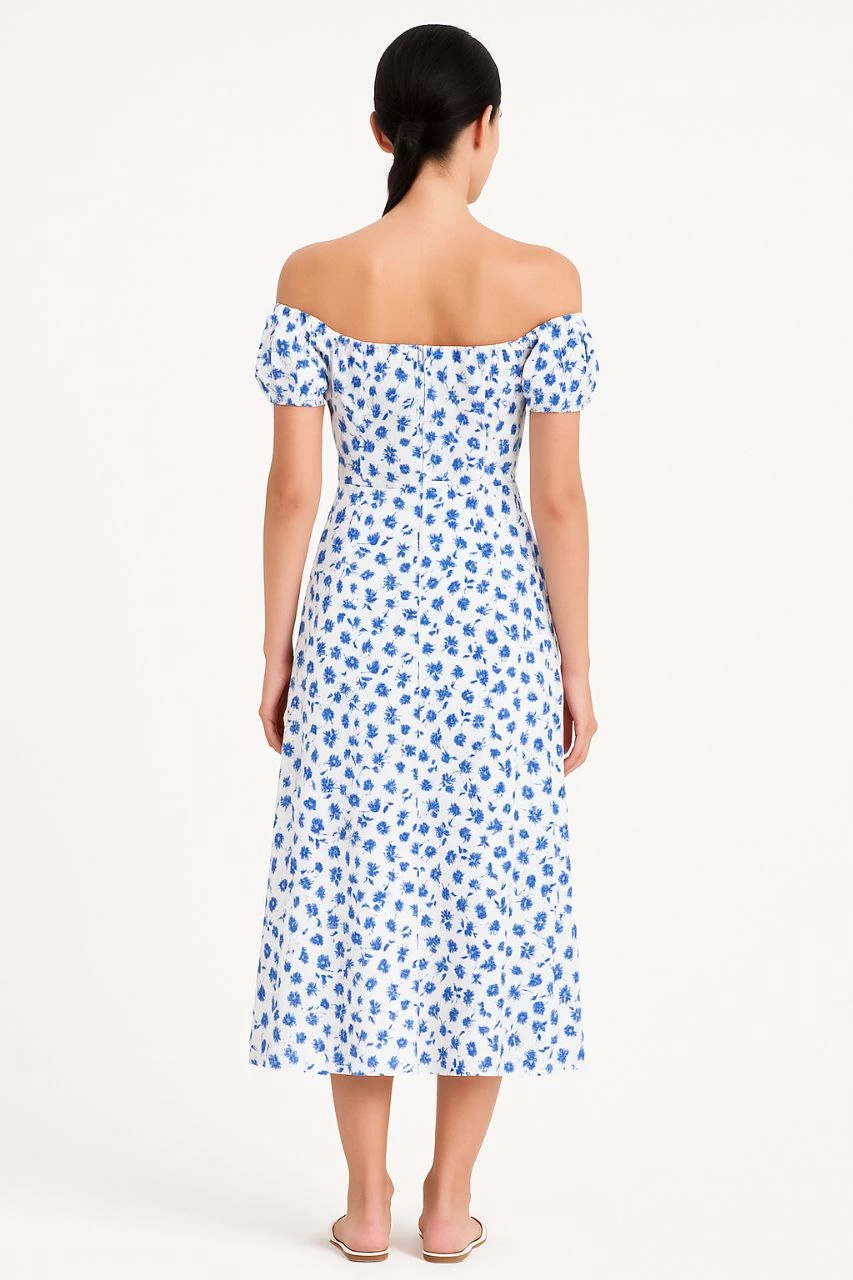Bardot Omuzu Acık Çiçek Desenli Elbise - Desenli