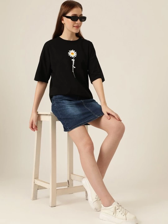 Baskılı Kadın T-shirt - Siyah