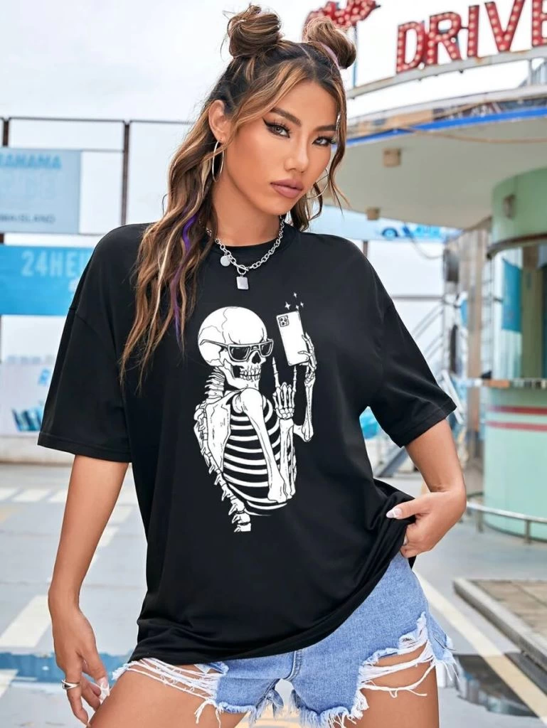 Baskılı Kadın T-shirt - Siyah