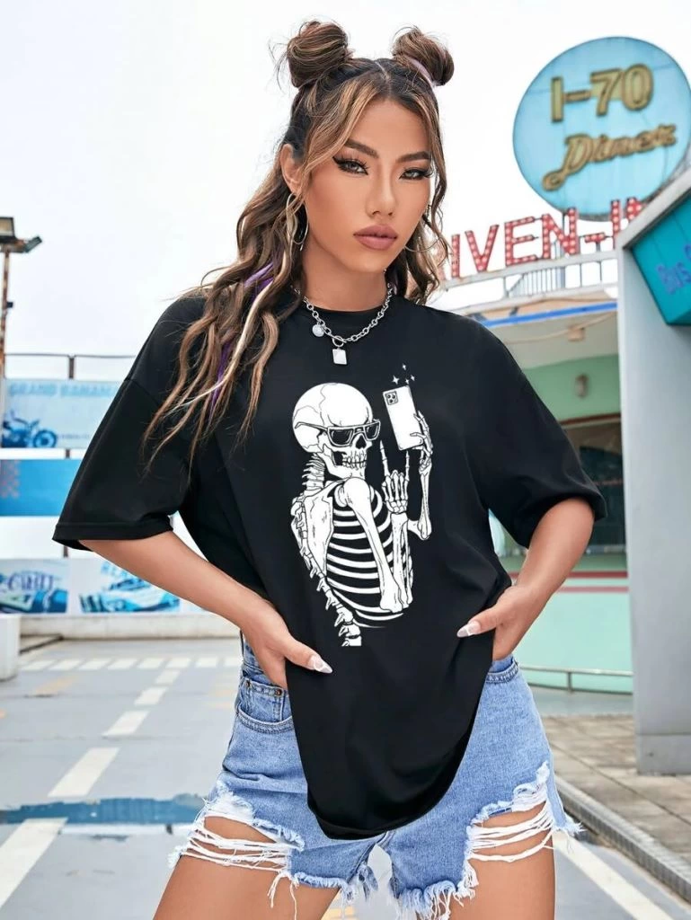 Baskılı Kadın T-shirt - Siyah