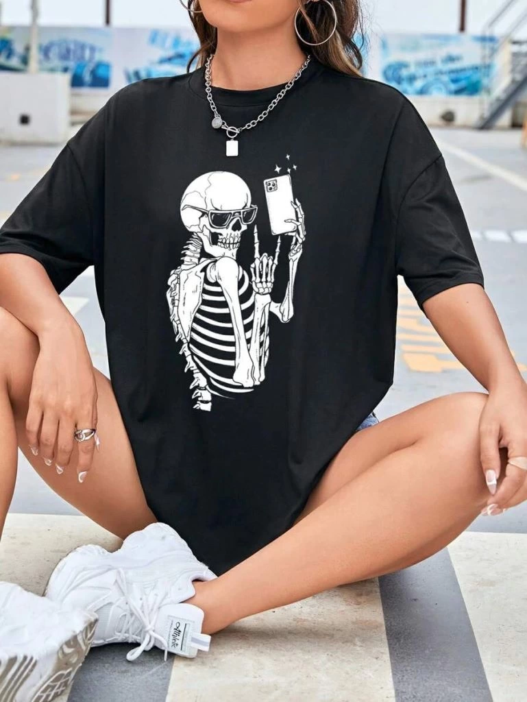 Baskılı Kadın T-shirt - Siyah