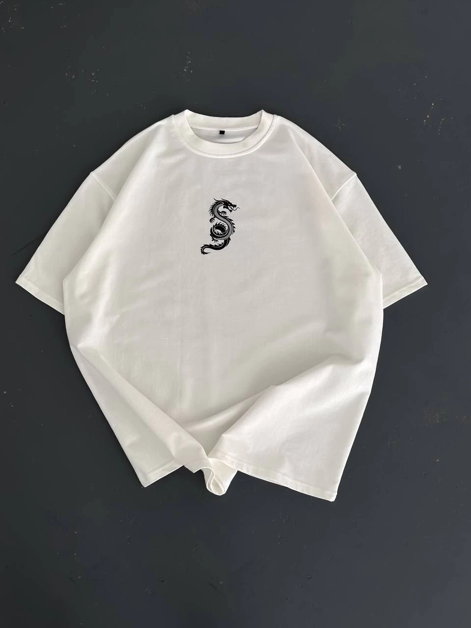 Baskılı Oversize Bisiklet Yaka T-shirt - Beyaz