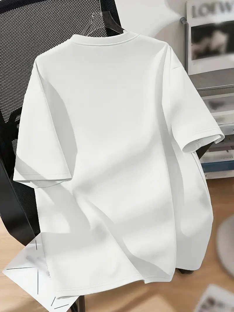 20/1 Penye Compack Baskılı Oversize Bisiklet Yaka Kısa Kol Yazlık T-shirt - Beyaz