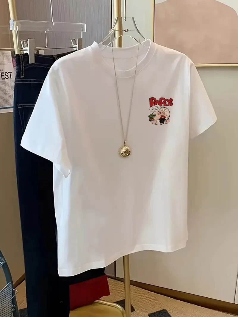 Erkek Oversize Tişörtü  Popeye the Sailor Retro Vintage Ispanak | Hediye olarak idealdir, farklı boyutları mevcuttur. - Beyaz