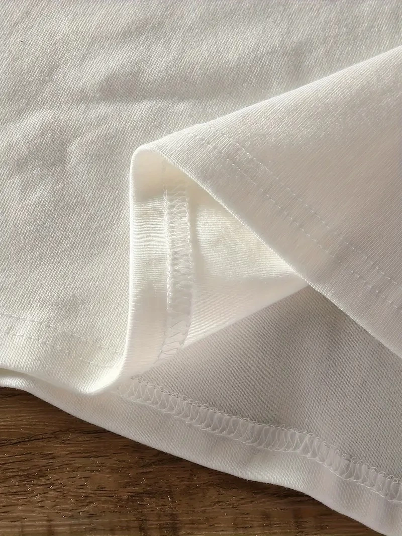 Brooklyn Harf Baskılı Düşük Omuzlu T-shirt, Rahat Kısa Kollu Bol T-shirt, Kadın Giyim - Beyaz