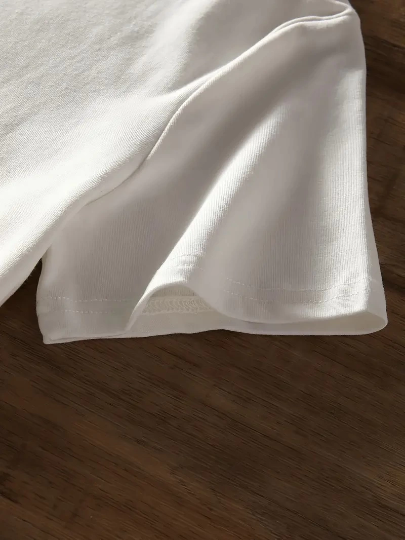 20/1 Penye Compack Baskılı Oversize Bisiklet Yaka Kısa Kol Yazlık T-shirt - Beyaz