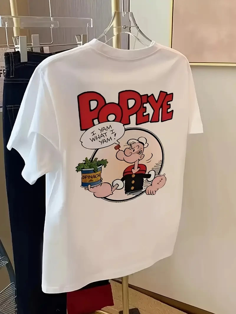 Erkek Oversize Tişörtü  Popeye the Sailor Retro Vintage Ispanak | Hediye olarak idealdir, farklı boyutları mevcuttur. - Beyaz