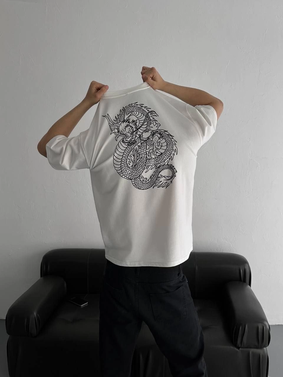 Baskılı Oversize Bisiklet Yaka T-shirt - Beyaz