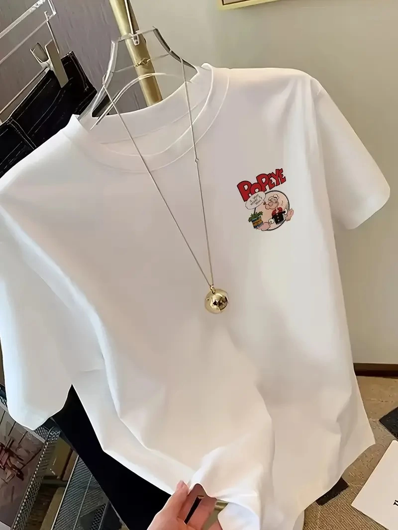 Erkek Oversize Tişörtü  Popeye the Sailor Retro Vintage Ispanak | Hediye olarak idealdir, farklı boyutları mevcuttur. - Beyaz