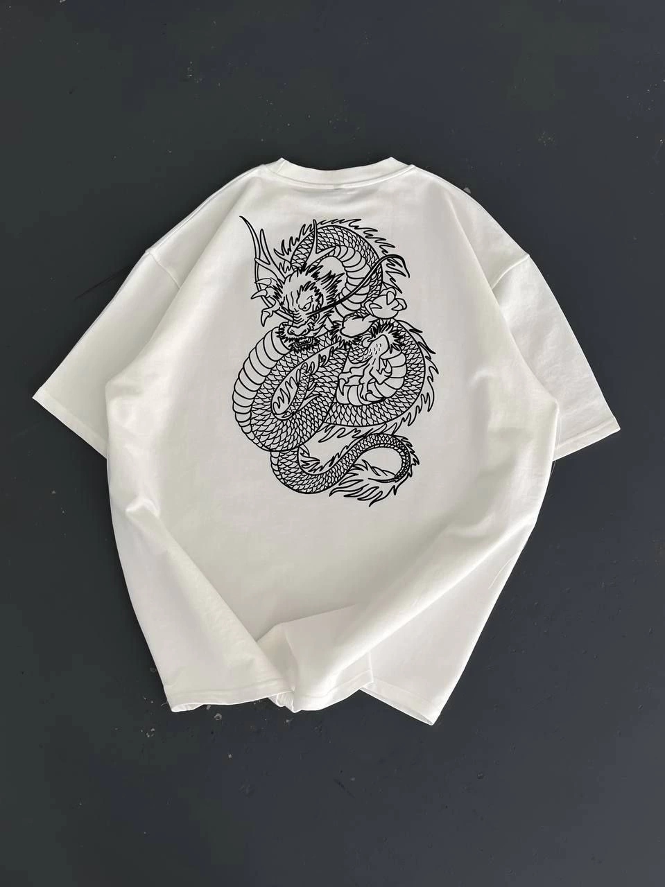 Baskılı Oversize Bisiklet Yaka T-shirt - Beyaz