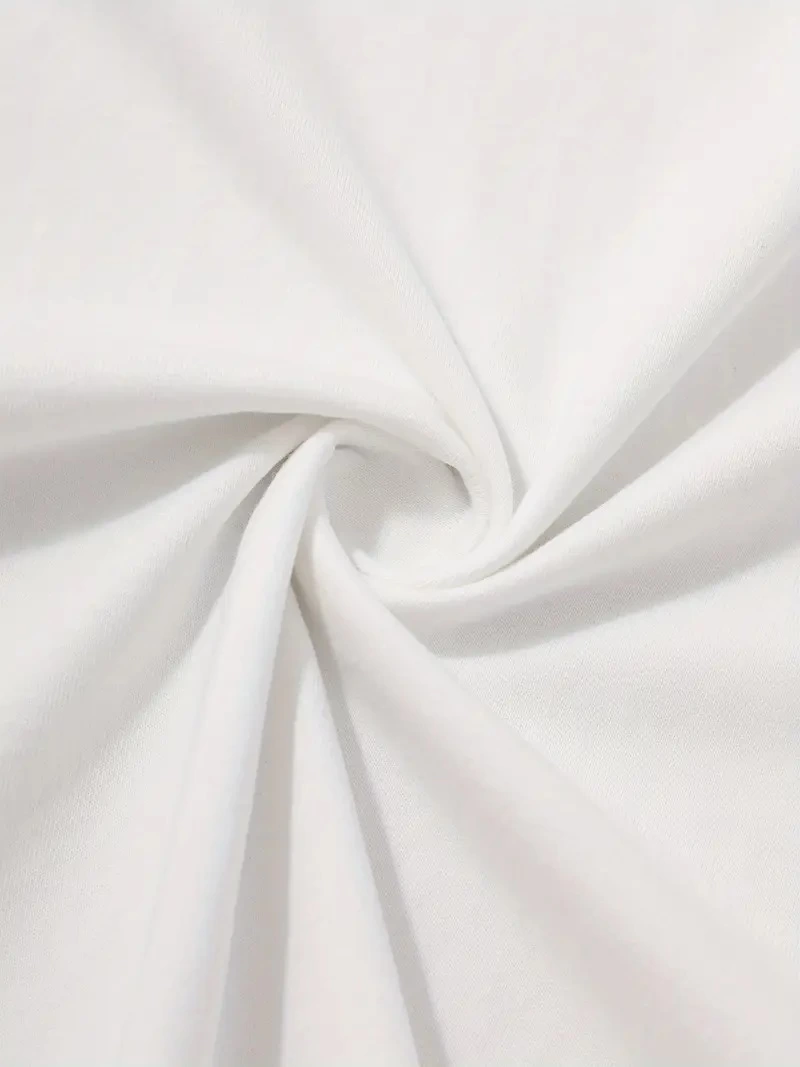 20/1 Penye Compack Palmiye Ön Baskılı Oversize Bisiklet Yaka Kısa Kol Yazlık T-shirt - Beyaz