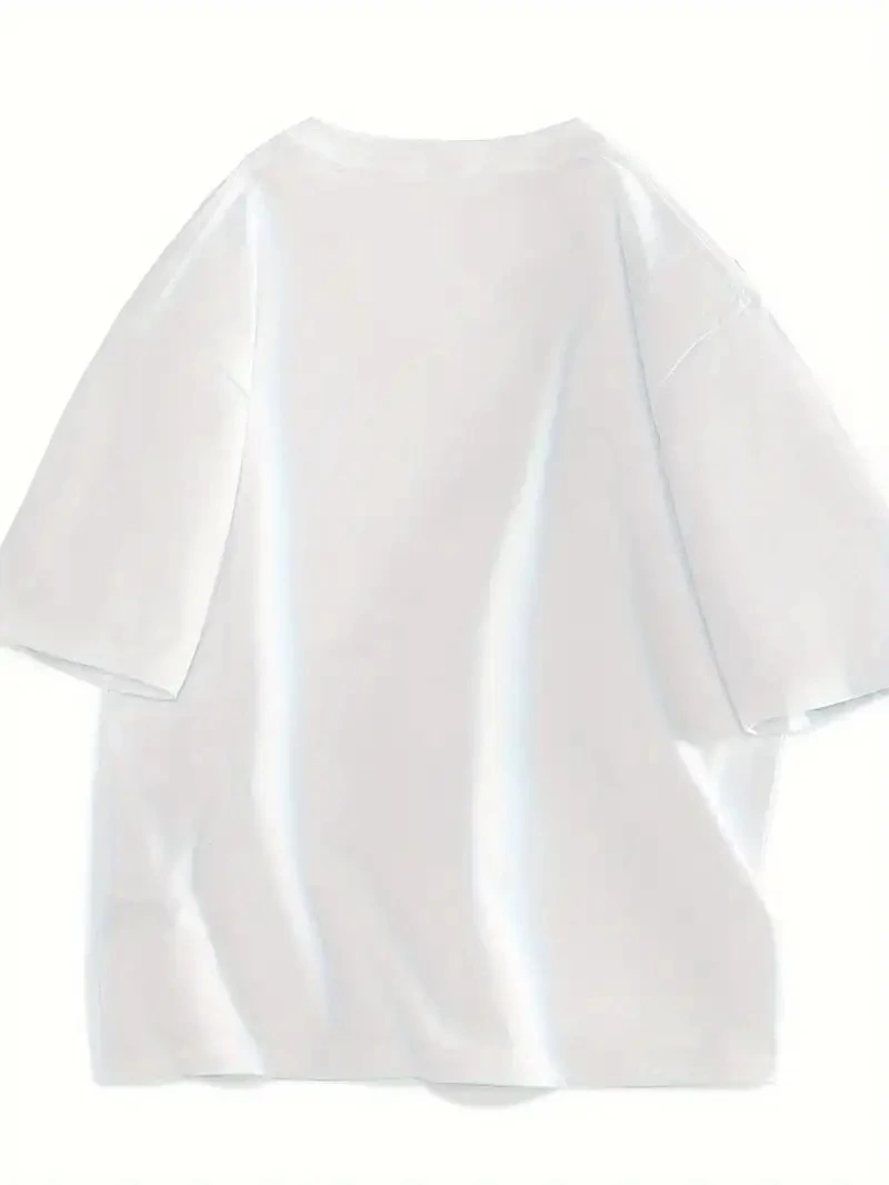 20/1 Penye Compack Gülücük Baskılı Oversize Bisiklet Yaka Kısa Kol Yazlık T-shirt - Beyaz