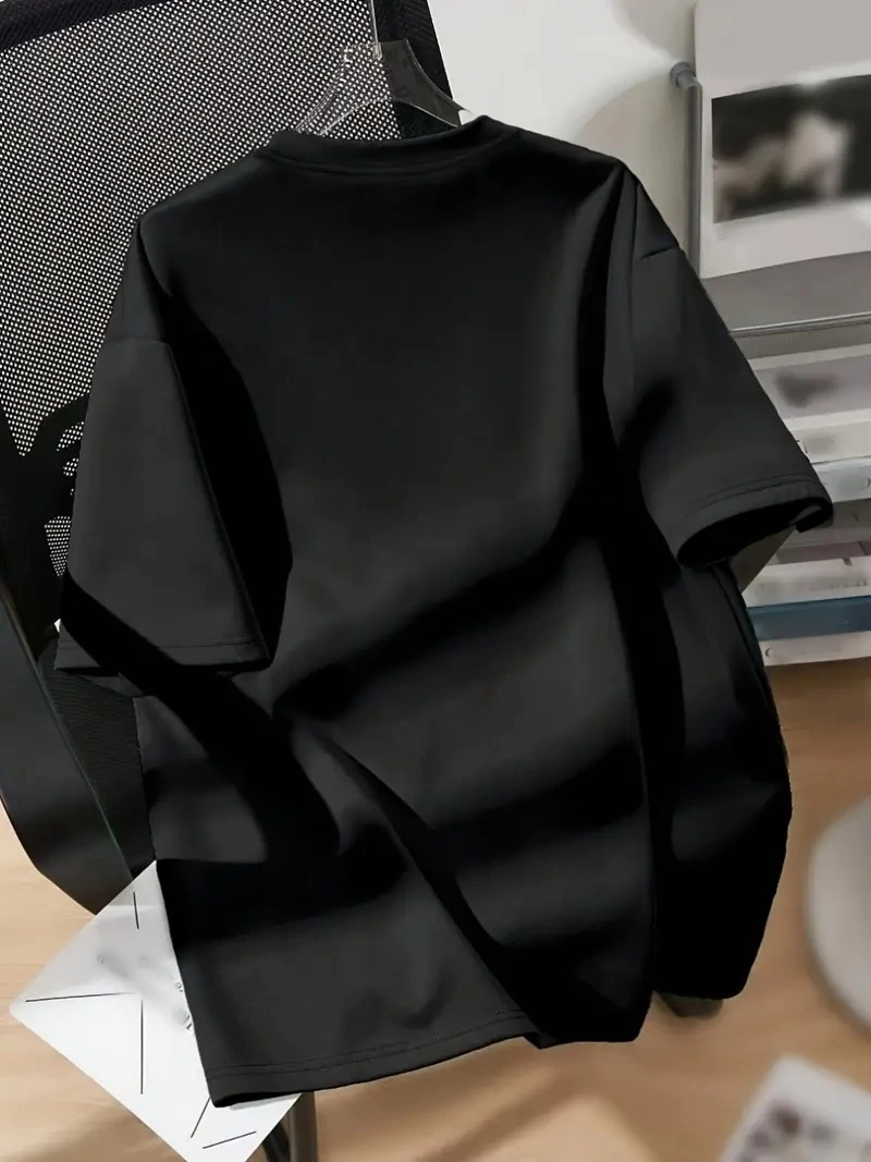 20/1 Penye Compack Ayı Baskılı Oversize Bisiklet Yaka Kısa Kol T-shirt - Siyah