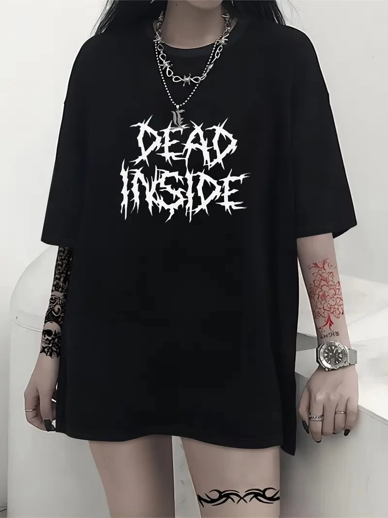Canlı Harf Baskılı Büyük Boy Oversize Kısa Kollu Tişört - Yumuşak, Nefes Alabilir, Kadınlar için Rahat Yaz ve İlkbaharın Vazgeçilmezi - Rahat Kesim, Rahat, Şık Kadın Giysileri - Siyah