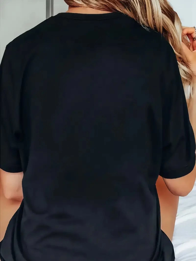 20/1 Penye Compack Baskılı Oversize Bisiklet Yaka Kısa Kol T-shirt - Siyah