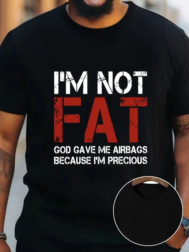 Ben Şişman Değilim Tanrı Bana Hava Yastığı Verdi Çünkü Ben Değerliyim Tişörtü - Siyah