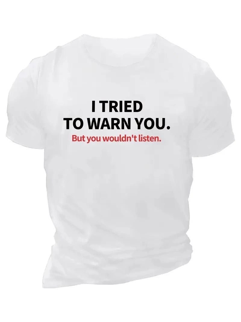 20/1 Penye Compack I TRIED TO WARN YOU. Baskılı Oversize Bisiklet Yaka T-shirt - Beyaz