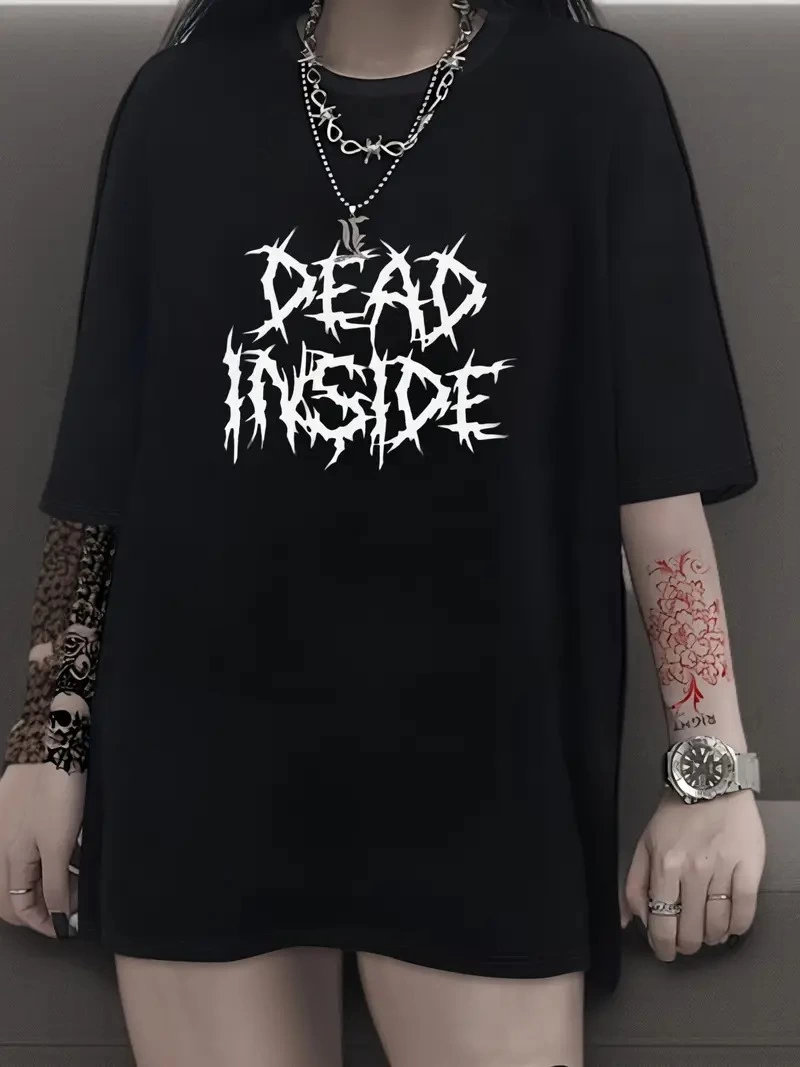 Canlı Harf Baskılı Büyük Boy Oversize Kısa Kollu Tişört - Yumuşak, Nefes Alabilir, Kadınlar için Rahat Yaz ve İlkbaharın Vazgeçilmezi - Rahat Kesim, Rahat, Şık Kadın Giysileri - Siyah