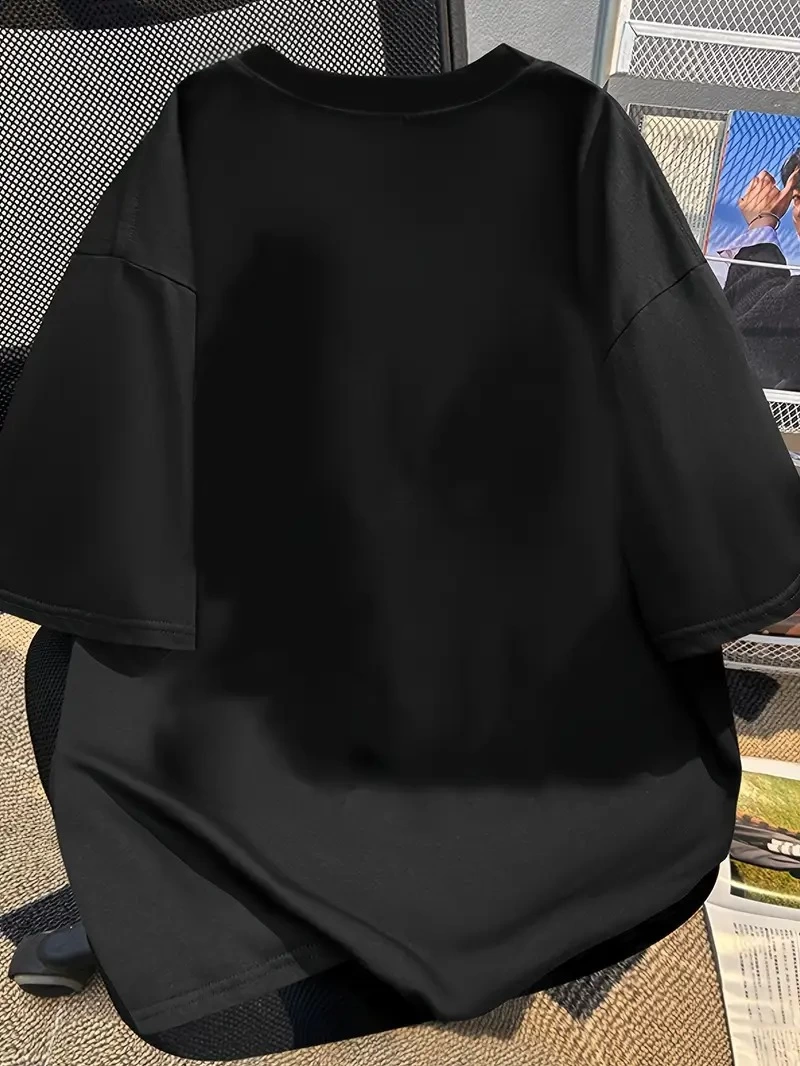 20/1 Penye Compack Baskılı Oversize Bisiklet Yaka Kısa Kol Yazlık T-shirt - Siyah