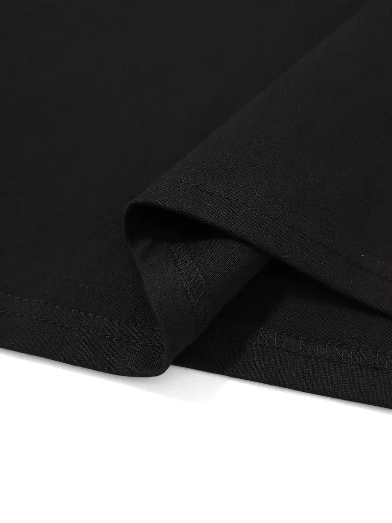 20/1 Penye Compack Palmiye Ön Baskılı Oversize Bisiklet Yaka Kısa Kol Yazlık T-shirt - Siyah