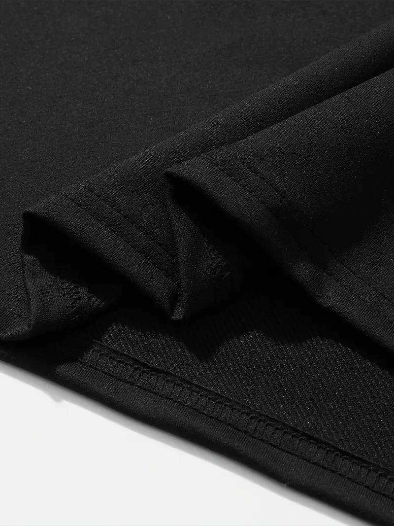 erkek büyük beden Kart baskılı düz renk kısa kollu bisiklet yaka tişört gündelik giyim - Siyah