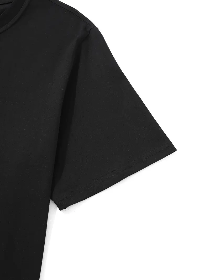 20/1 Penye Compack Palmiye Ön Baskılı Oversize Bisiklet Yaka Kısa Kol Yazlık T-shirt - Siyah