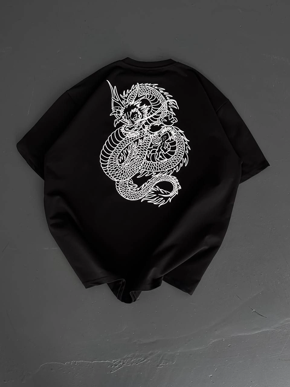 Baskılı Oversize Bisiklet Yaka T-shirt - Siyah