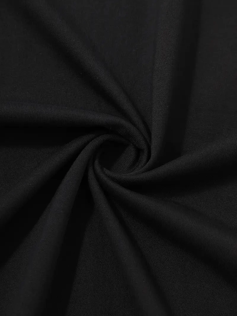 20/1 Penye Compack Uçak Baskılı Oversize Bisiklet Yaka Kısa Kol T-shirt - Siyah