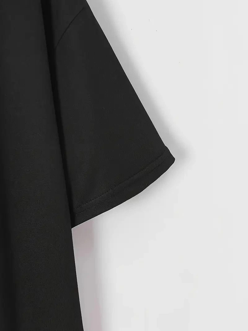 20/1 Penye Compack Baskılı Oversize Bisiklet Yaka m Kısa Kol Yazlık T-shirt - Siyah