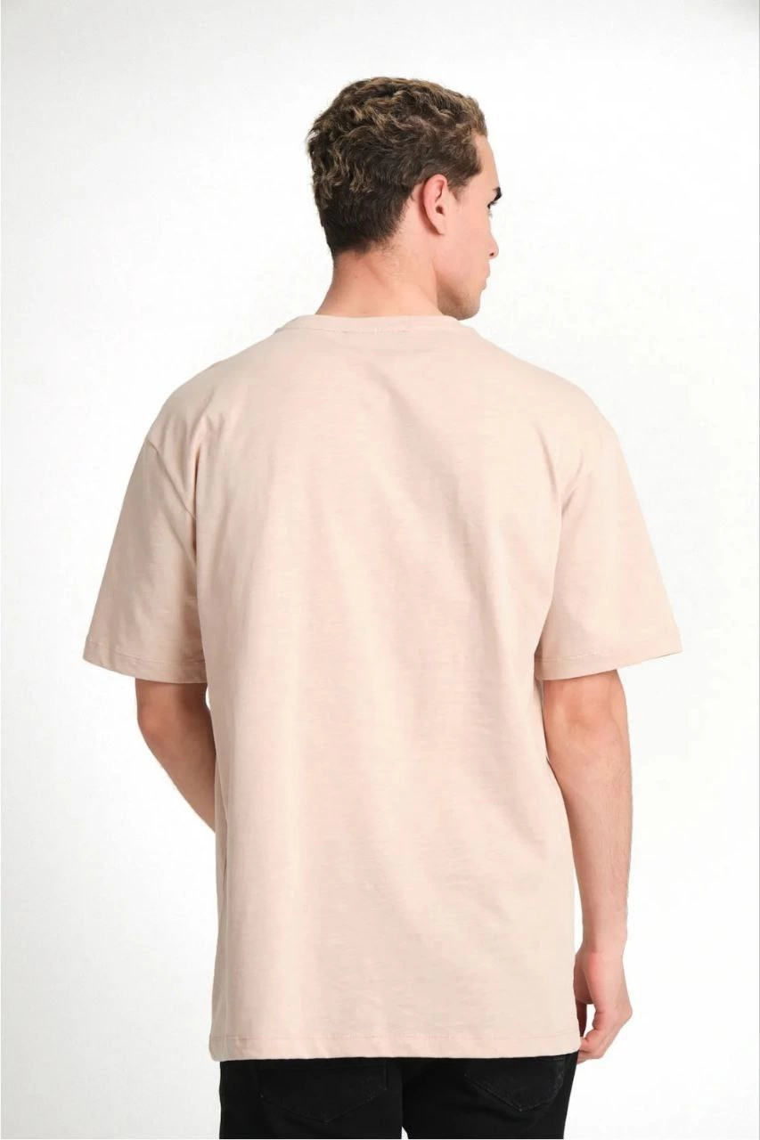 Erkek 24/1 Düz A Kalite Oversize T-shirt - Bej