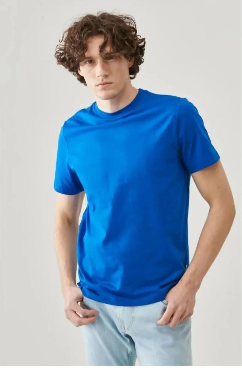Erkek 24/1 Düz A Kalite Oversize T-shirt - Mavi