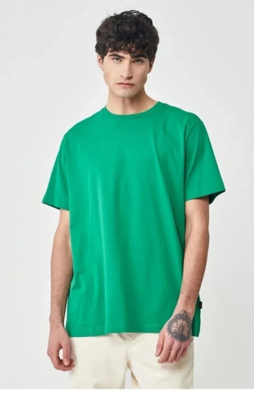 Erkek 24/1 Düz A Kalite Oversize T-shirt - Yeşil