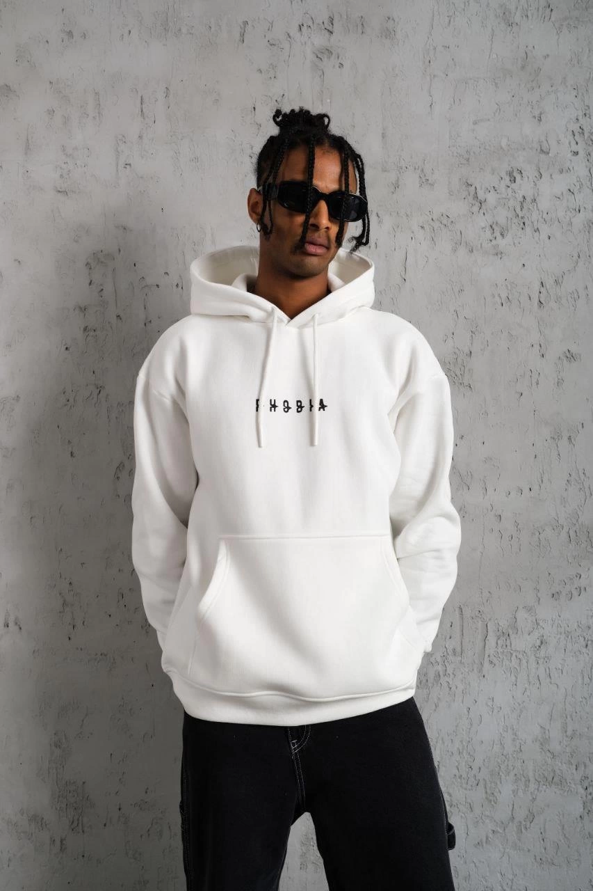 Erkek Astronot Baskılı Kapüşonlu Sweat - Beyaz