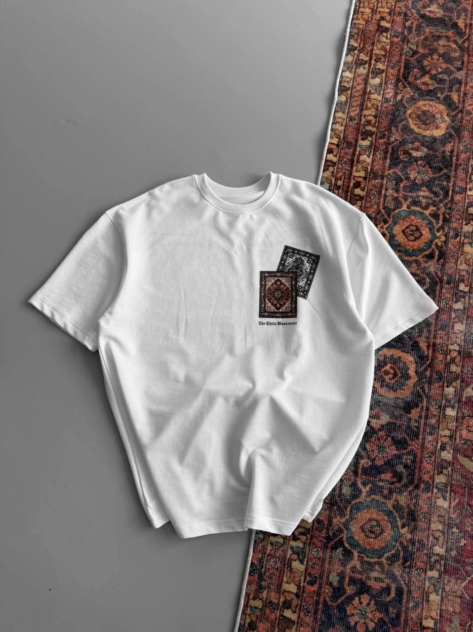 Erkek Baskılı Oversize T-shirt - Beyaz