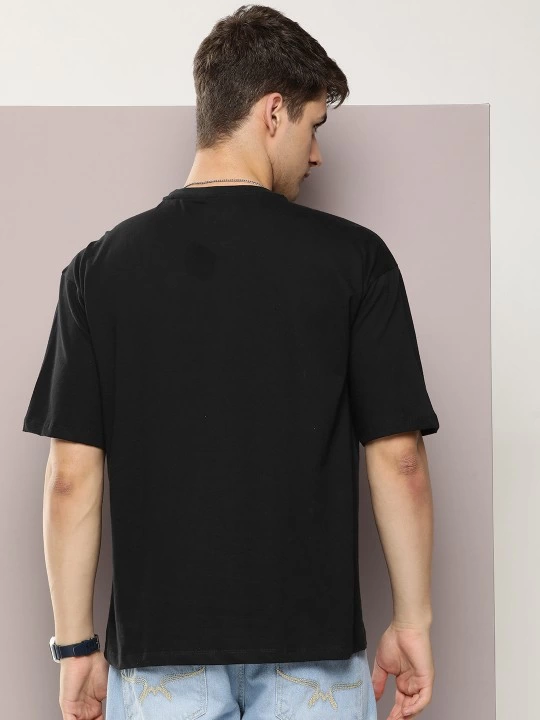Erkek Baskılı Oversize T-shirt - Siyah