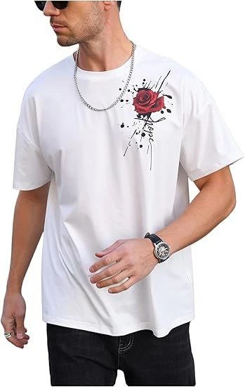 Erkek Bisiklet Yaka Kısa Kol Baskılı T-shirt - Beyaz