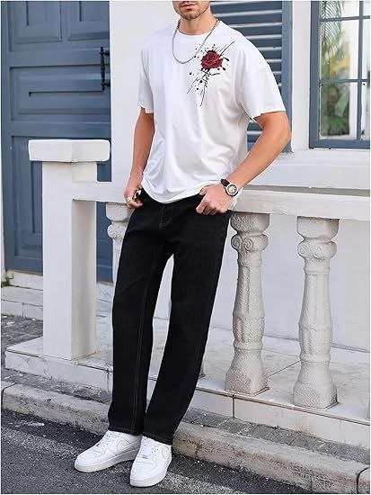 Erkek Bisiklet Yaka Kısa Kol Baskılı T-shirt - Beyaz