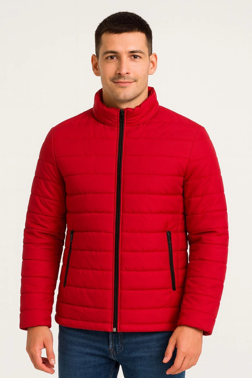 Erkek Bomber Mont Ceket – Su İtici Kumaş, Kapitone Astarlı, Fermuarlı, Kışlık - Kırmızı