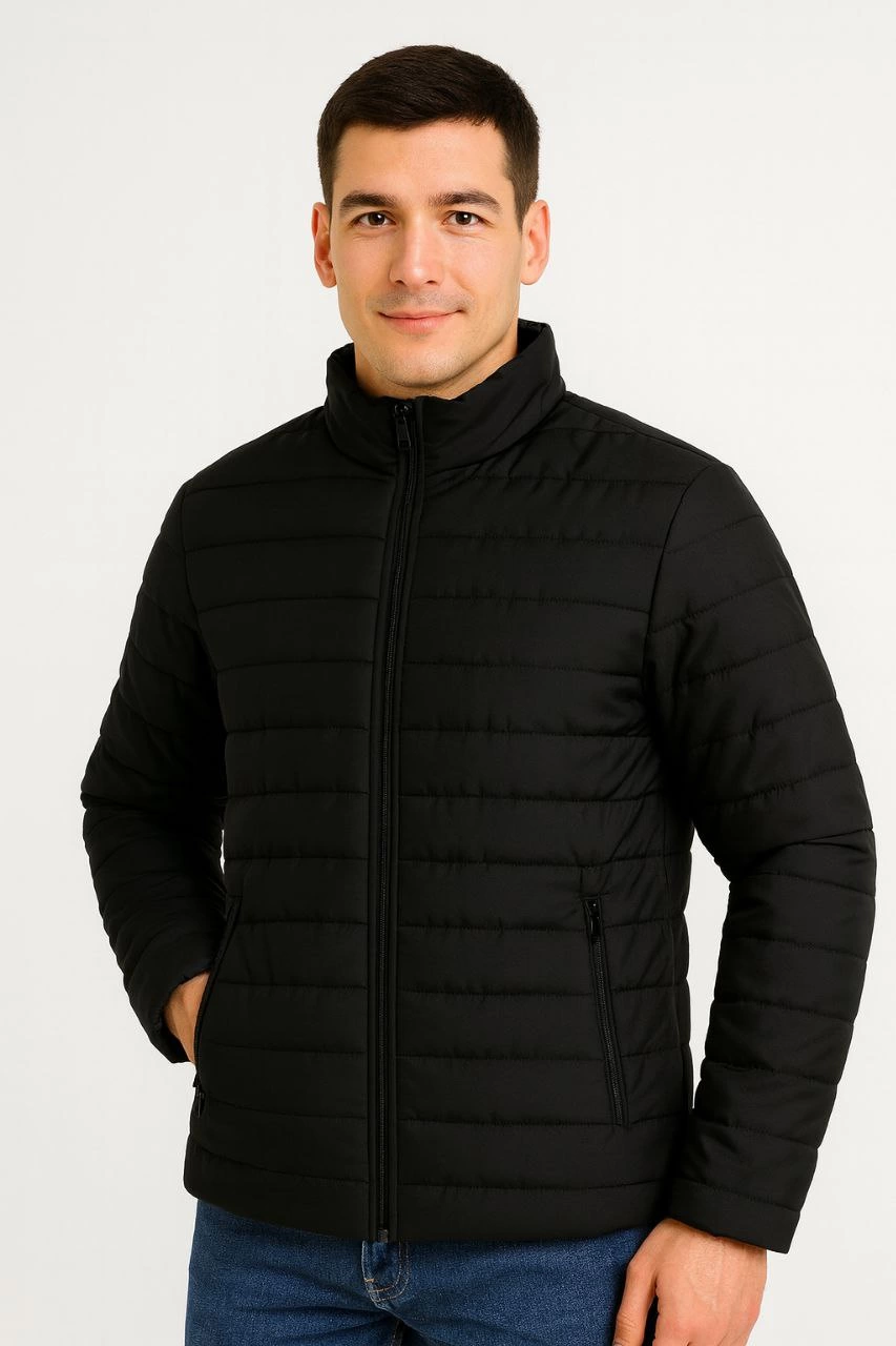 Erkek Bomber Mont Ceket – Su İtici Kumaş, Kapitone Astarlı, Fermuarlı, Kışlık - Siyah